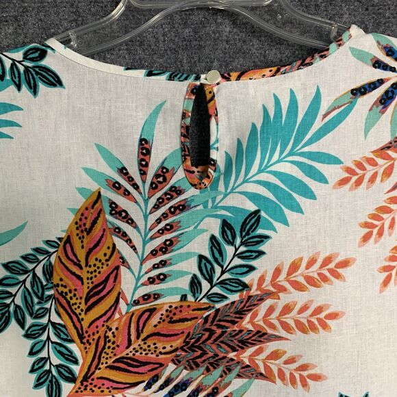 Van Heusen Linen Blend Hawaiian Leaf Print Top NWT Short Ruffle Sleeve Sz XL - Picture 11 of 12